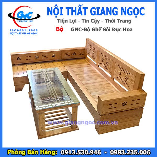 Bộ bàn ghế sồi đục hoa tại thái bình